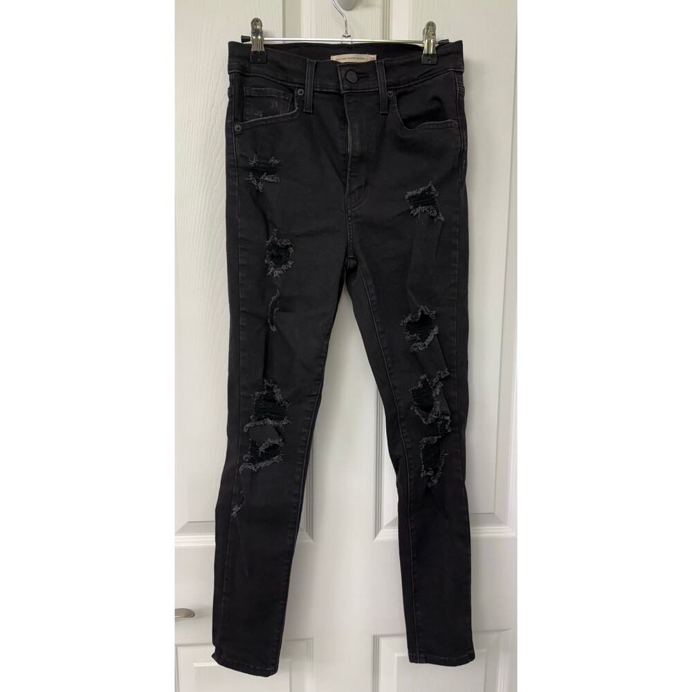 Levi’s black denim jeans distressed mile high super skinny size 28